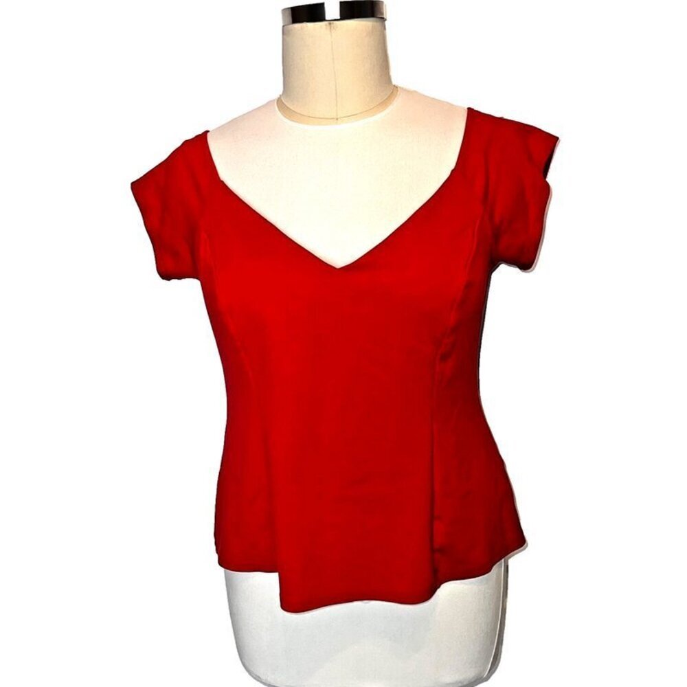 City Chic Women's 18 Red Blouse Princess Seam Cap Sleeve VNeck Stretch Flared